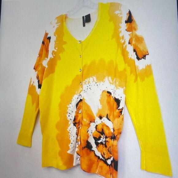 Nue Options Sunshine Yellow Floral Women’s Sweater Size L - Picture 1 of 9